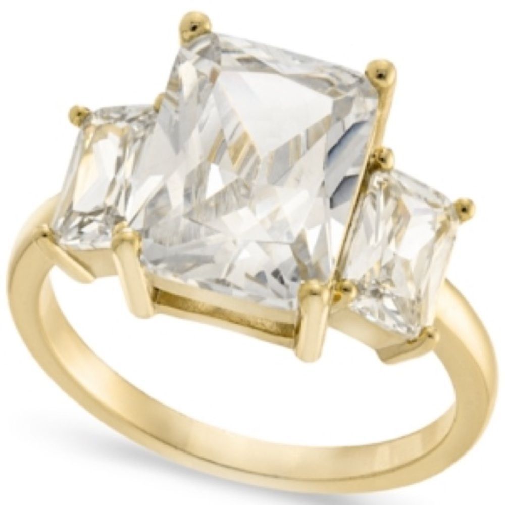 Charter Club Gold-Plate Emerald-Crystal Triple Stone Ring, Gold size 6